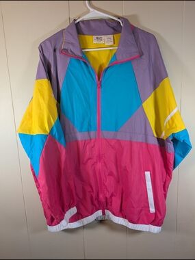 Funny Guy Mugs Windbreaker Jacket Women’s Medium Retro Colorblock 80s 90s Style